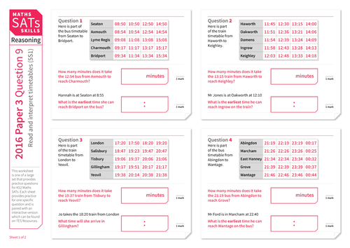 Read and interpret timetables - KS2 Maths Sats Reasoning - Practice Worksheet