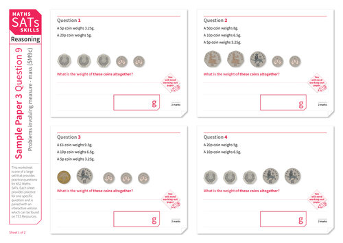 Mass problems with decimal notation - KS2 Maths Sats Reasoning - Practice Worksheet