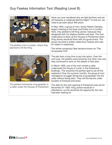 Guy Fawkes Information Book and Questions - Reading Level B - Guy Fawkes KS2