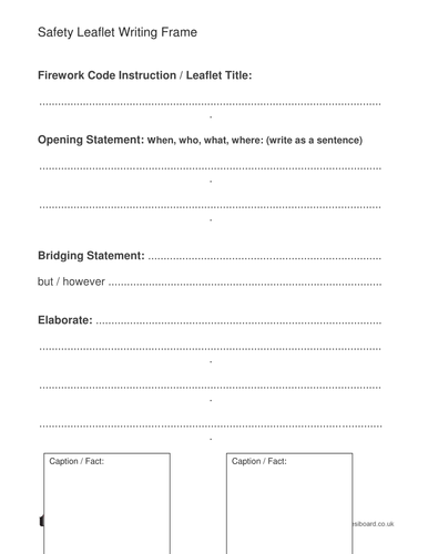 Firework Safety Leaflet Writing Frame - Bonfire Night KS2