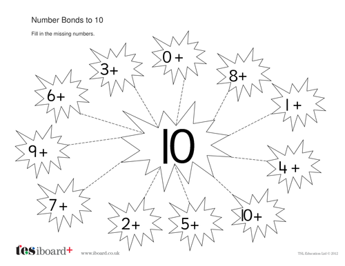Number Bonds to 10 Worksheet - Firework Maths - Bonfire Night KS1