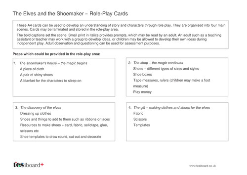 The Elves and the Shoemaker Role Play Cards - Christmas KS1