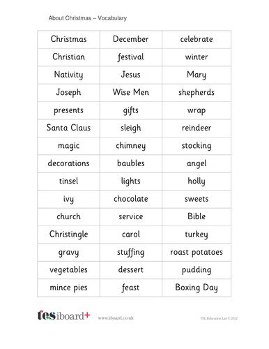 Christmas Vocabulary Mat - Creative Writing - Christmas KS1