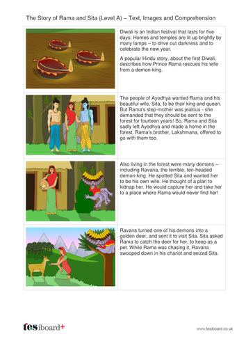 Rama and Sita Text, Images and Quiz - Reading Level A - Diwali KS1