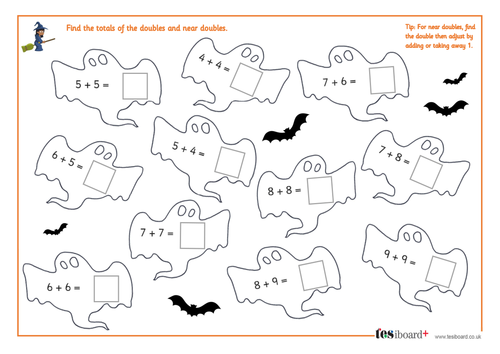 Adding Doubles - Spooky Maths Worksheet - Halloween KS1/KS2