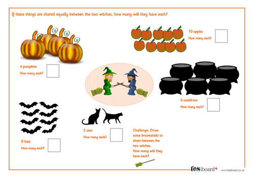Dividing by 2 - Spooky Maths Worksheet - Halloween KS1/KS2