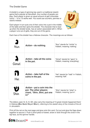 Dreidel Template and Game - Hanukkah KS1/KS2