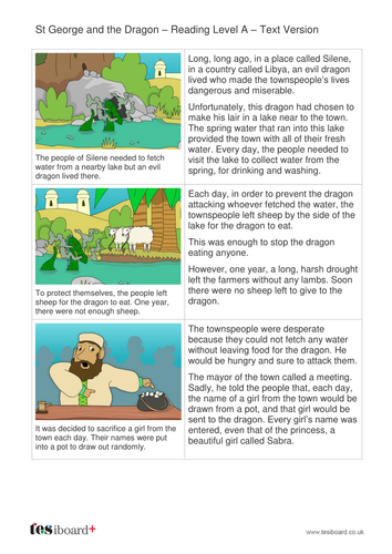 St George and the Dragon Text and Images - Reading Level A - KS1 Literacy