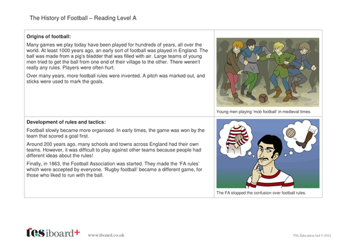 Comprehension Text and Question Worksheet (Reading Level A) - History of Football KS1