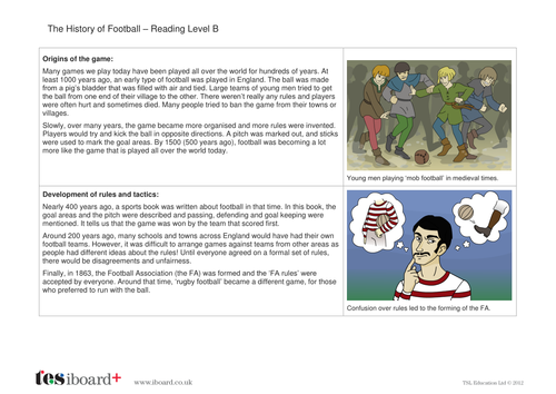 Comprehension Text and Question Worksheet (Reading Level B) - History of Football KS1