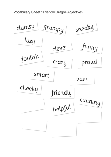Friendly Dragon Adjectives Vocabulary Mat - Creative Writing - KS1 Literacy