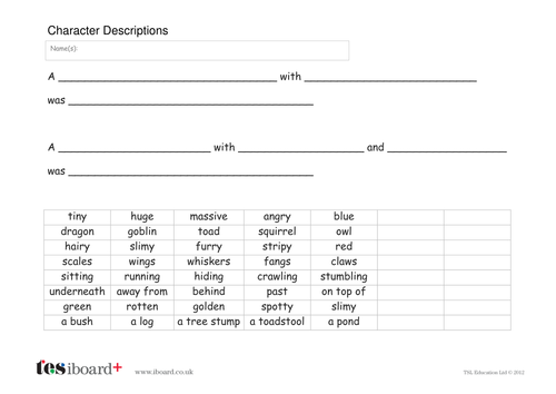 Character Description Template - KS1 Literacy