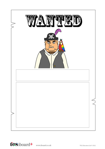 Wanted Poster Template - Pirates - KS1 Literacy