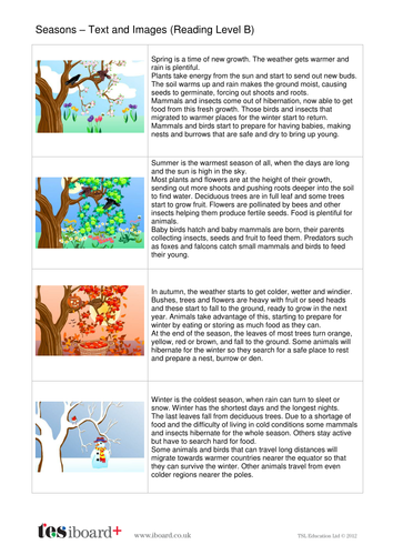 Seasons Explanation Book - Reading Level B - KS1 Literacy