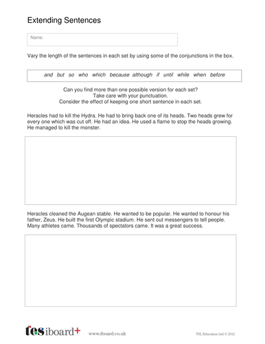 Extending Sentences Worksheet - KS2 Literacy | Teaching Resources