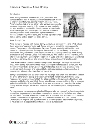 Famous Pirates Biography Information Sheets - KS2 Literacy