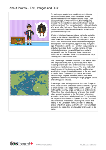 Pirate Information Book and Comprehension Questions - Reading Level C - KS2 Literacy