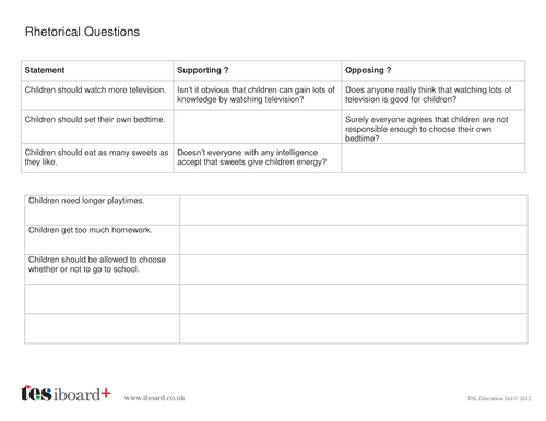 Rhetorical Questions Worksheet - KS2 Literacy