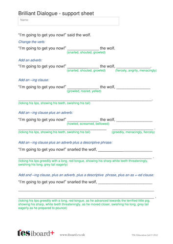 descriptive dialogue worksheet ks2 literacy teaching