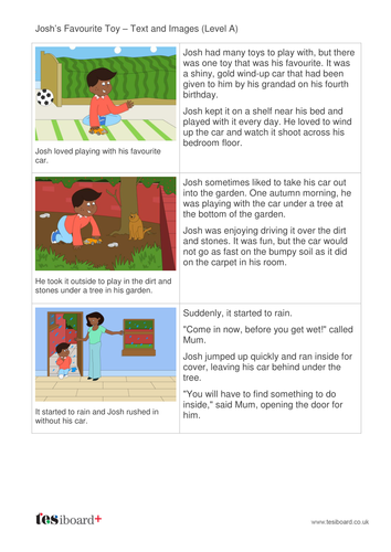 Josh's Favourite Toy Text and Images - Reading Level A - KS1 Literacy