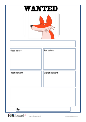 Fox Wanted Poster Template - The Gingerbread Man - KS1 Literacy
