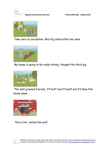 Three Little Pigs Dialogue Punctuator Worksheet (Simple) - KS1/KS2 Literacy