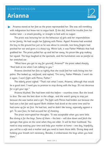 Arianna - Text and Questions Exercise - Year 6 Reading Comprehension (Fiction)