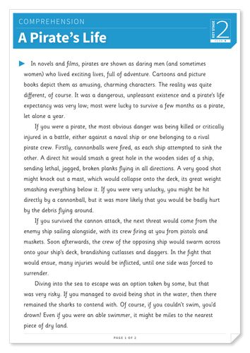 A Pirate's Life - Text and Questions Exercise - Year 4 Reading Comprehension (Non-fiction)