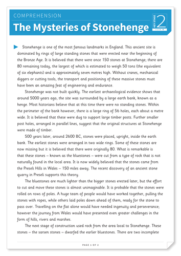 Mysteries Of Stonehenge Text And Questions Exercise