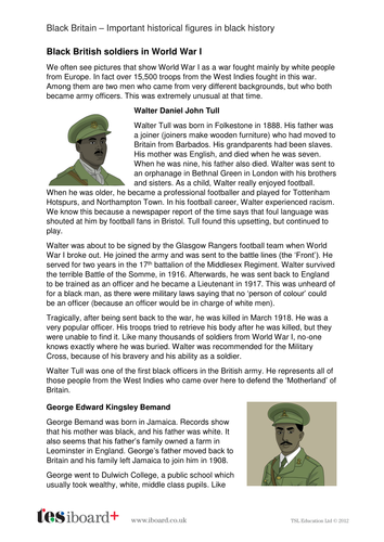 WW1 Officers - Profile and Writing Task - Black History in Britain KS2