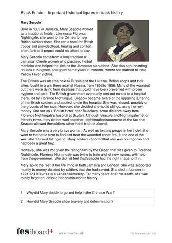 Mary Seacole - Profile and Writing Task - Black History in Britain KS2