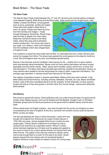 The Slave Trade Information Sheet - Black History in Britain KS2