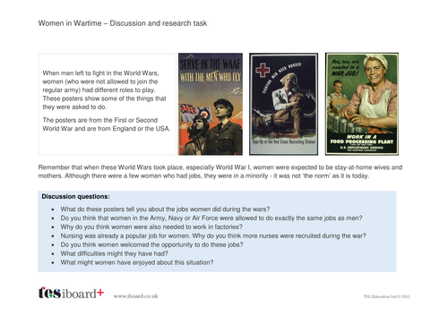 Women in the World Wars Discussion and Research Activity - KS2