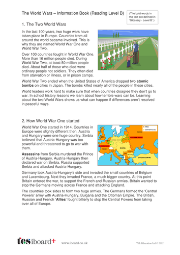 The World Wars Information Text and Images - Reading Level B - KS2