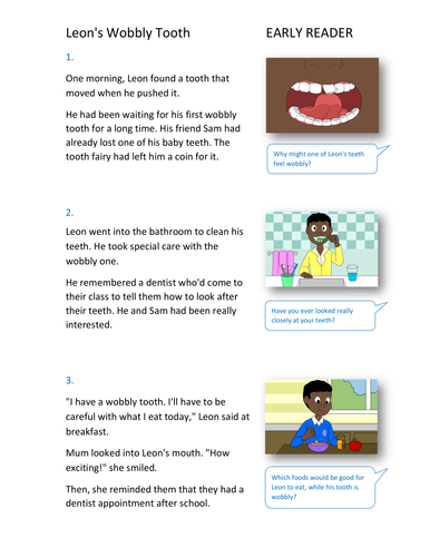 Leon's Wobbly Tooth Storybook - Early Reader Level - PSHE KS1