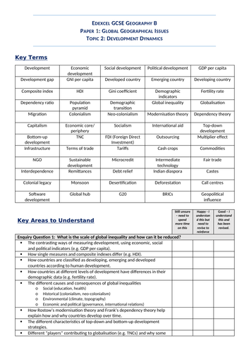 Edexcel B GCSE Geography Topic 2 Development Dynamics SOL