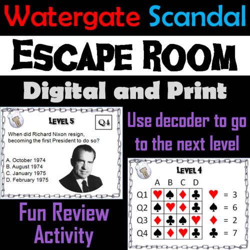 Richard Nixon and the Watergate Scandal: Escape Room - Social Studies