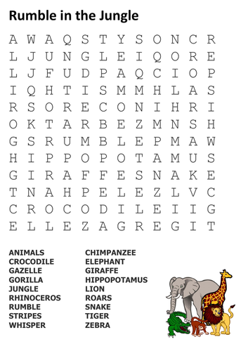 Rumble in the Jungle Word Search | Teaching Resources