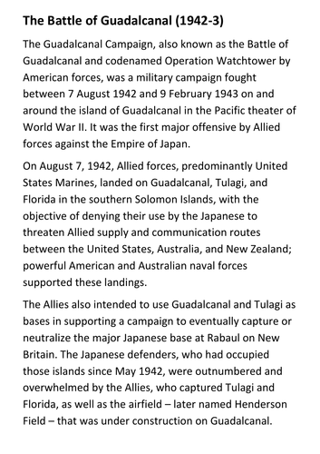 The Battle of Guadalcanal (1942-3) Handout