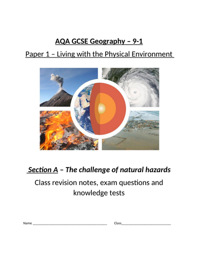 AQA Geography GCSE 9-1 - The challenge of natural hazards revision booklet and powerpoints