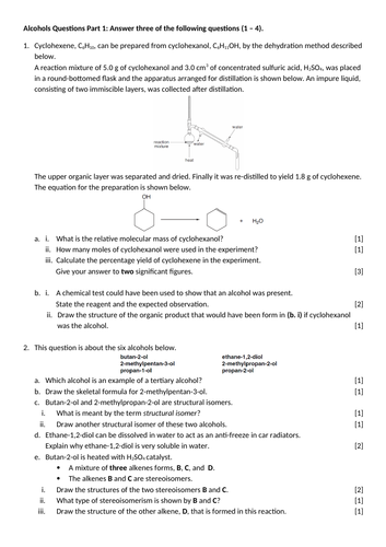 Alcohols, Haloalkanes & Analysis Homeworks