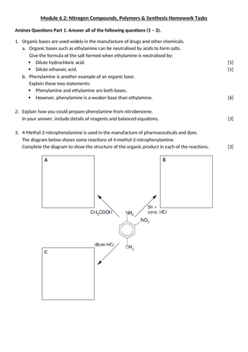 Nitrogen Compounds, Polymers & Synthesis Homeworks