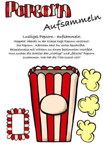 Popcorn Aufsammeln - Zuordnung,Legespiel F. Alle Fächer Geeignet! Daf,  Deutsch Wortschatz, German | Teaching Resources