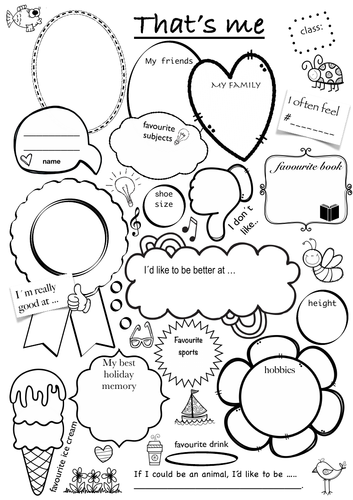 All about me That's me - student presentation / introduction, worksheet