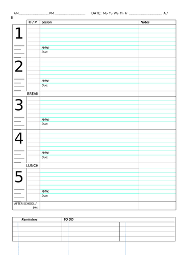Day Planner Page - 5 lessons