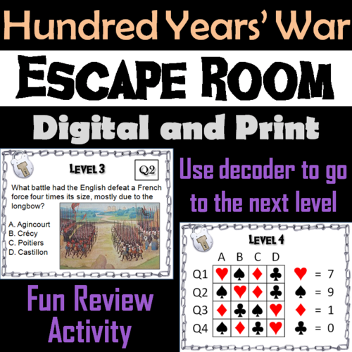 Hundred Years' War: Escape Room - Social Studies (European History: Middle Ages)