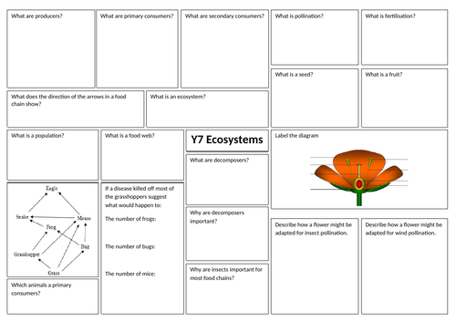 Y7 Ecosystems Revision pack 2020 - Based on AQA KS3 Science Programme of Study