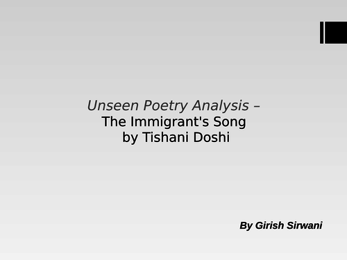 Unseen Poetry Analysis - The Immigrant´s Song