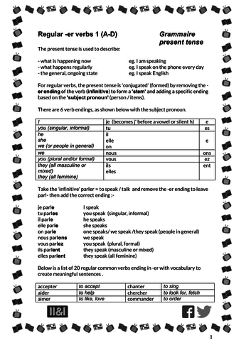 Regular -er verbs 1 (A-D) - conjugating the present tense