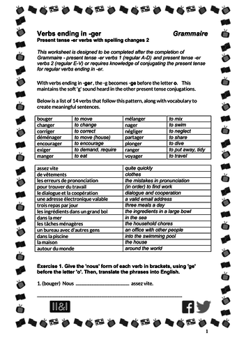 Verbs ending in -ger (present tense -er verbs with spelling changes 2)